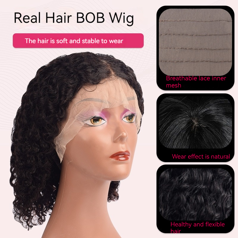 Experience premium quality with our Jerry Curly full front Bob wig, designed from authentic human hair for a chic and stylish finishing touch